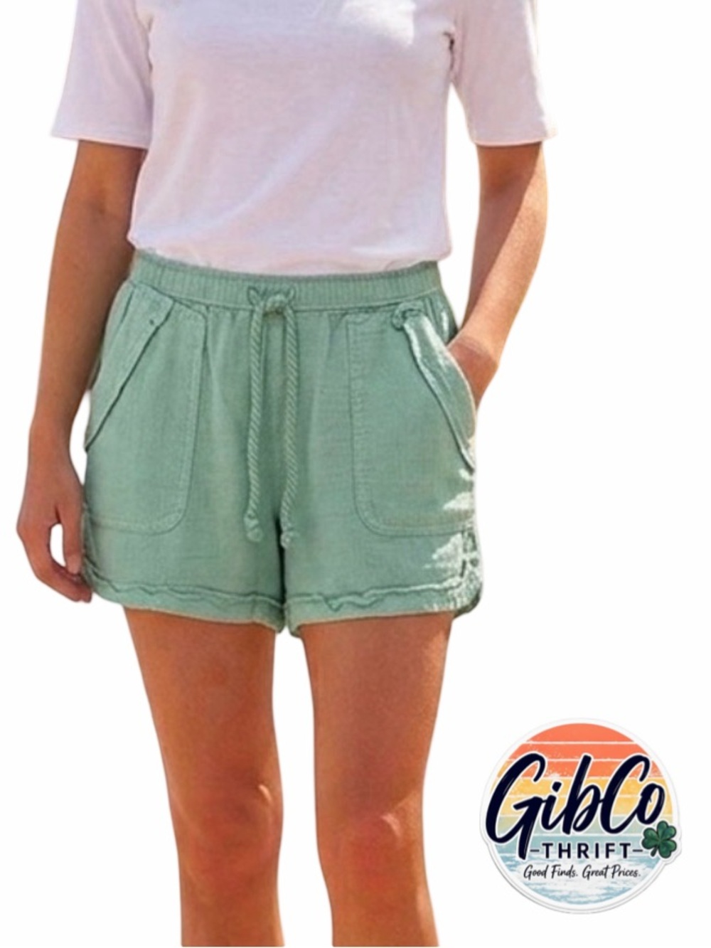 Nicole Miller | Size Small | Linen Blend Elastic Drawstring Casual Pocket Shorts